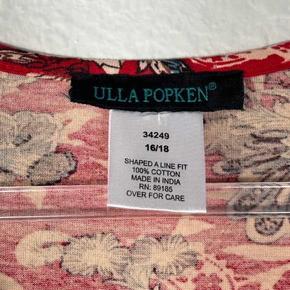 Ulla Popken size 16/18 midi dress Shaped A-line fit 3/4 sleeve red floral cotton - Picture 9 of 10